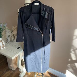 Aura Bella Women’s Black Trench Coat with Faux Leather Size Small NWT